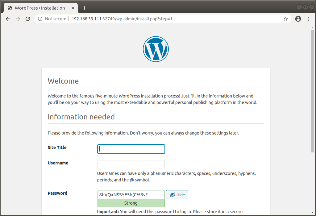 wordpress install